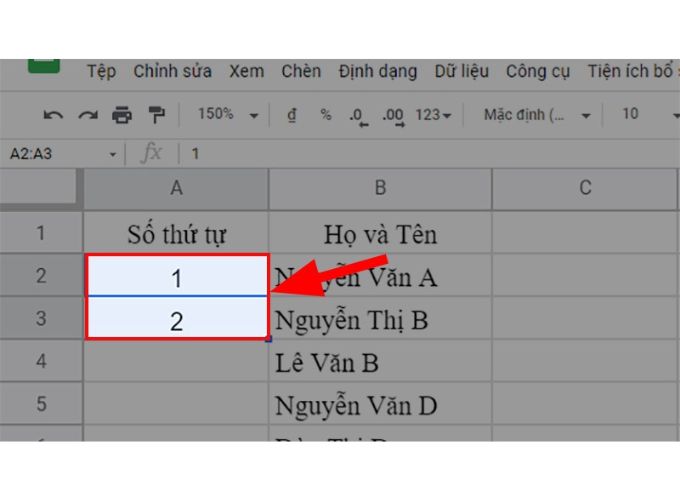 Đánh số thứ tự trong Google Sheet tự động