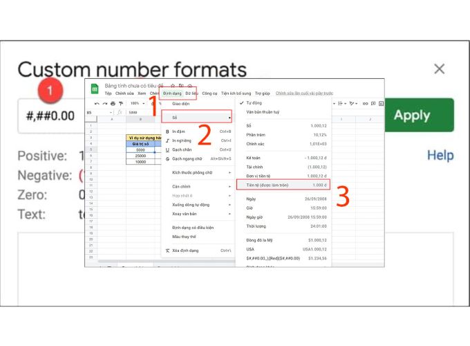 Định dạng số tùy chỉnh trong Google Sheet và ví dụ minh họa