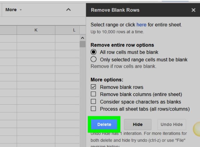 Sử dụng tiện ích Delete empty rows để xóa dòng trống trong Google Sheet