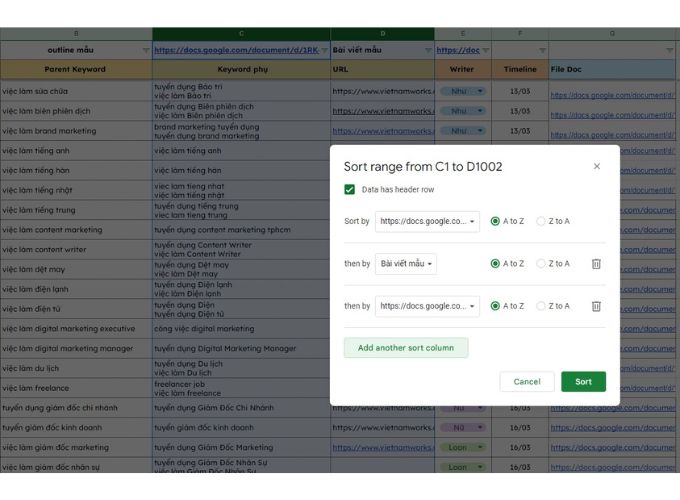 Sử dụng tính năng Advanced Filter để lấy dữ liệu từ sheet khác trong Google sheets