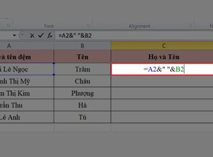 Cách gộp trong excel bằng toán tử &