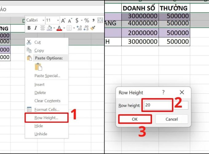  Tùy chỉnh kích thước dòng excel theo mong muốn