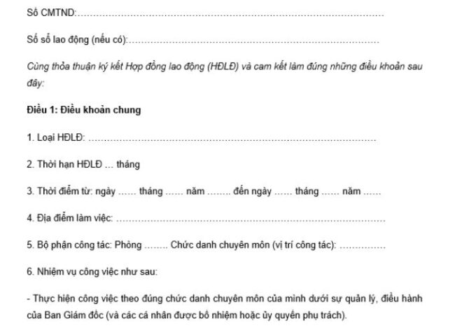 Mẫu hợp đồng lao động mới nhất