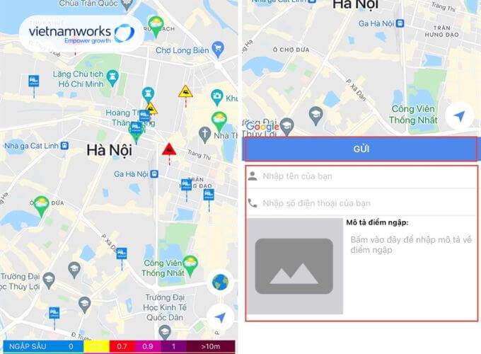 Chủ động gửi thông tin về điểm ngập lên bản đồ ngập lụt tại Hà Nội trên HSDC Maps
