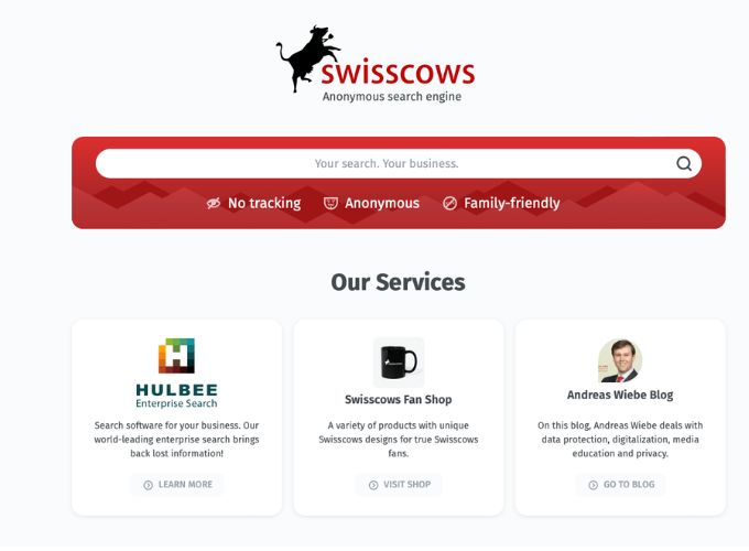 Swisscows là một công cụ tìm kiếm có trụ sở tại Thụy Sĩ