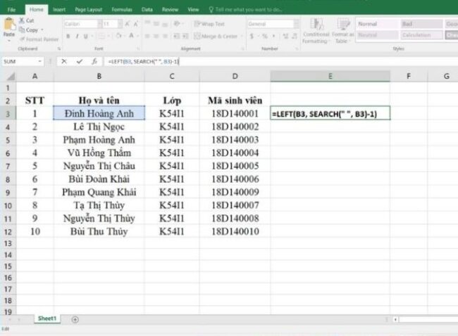 Kết hợp hàm LEFT và RIGHT trong Excel