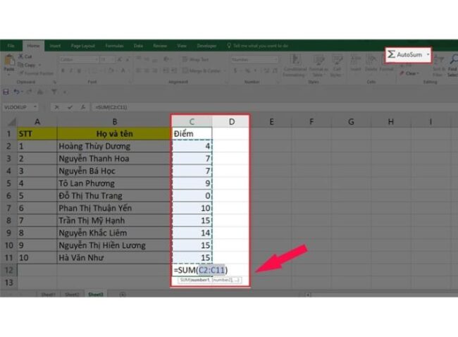 Cách tính tổng trong Excel nhanh nhất