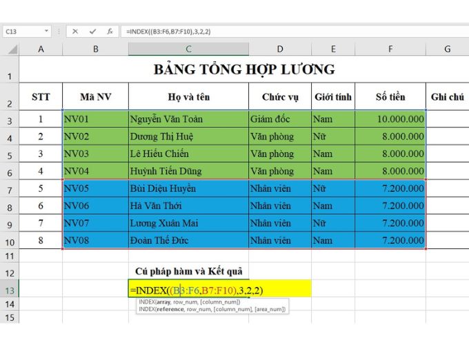 Tìm công thức hàm INDEX nâng cao