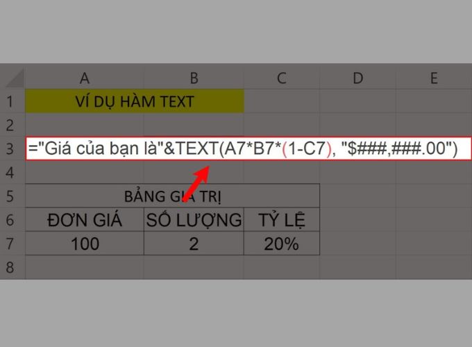 Sử dụng hàm TEXT để nối văn bản và số (hoặc ngày)