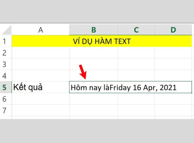 Ví dụ 2: Sử dụng hàm TEXT nối văn bản và ngày tháng theo định dạng tùy chỉnh