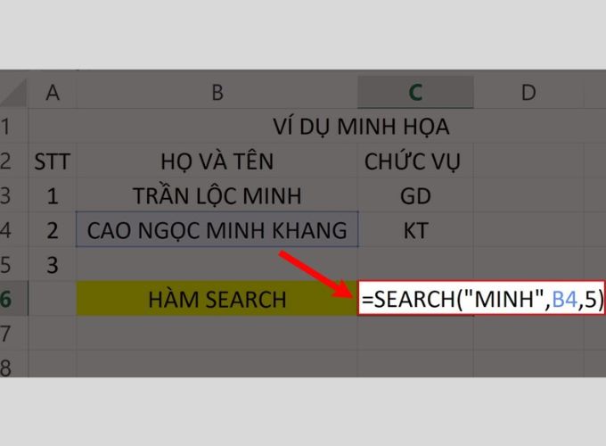 Cách sử dụng hàm tìm kiếm trong bảng tính Excel Vd 3