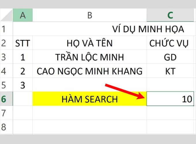 Cách sử dụng hàm tìm kiếm trong bảng tính Excel Vd 3