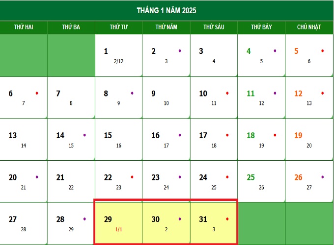 Cập nhật lịch nghỉ Tết Nguyên đán 2025